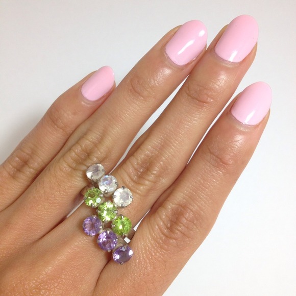 Genuine Multi Gem Silver Ring