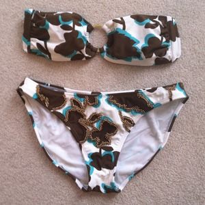 Vix bandeau bikini in brown and turquoise