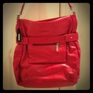 Cute red leather handbag with matching wallet.