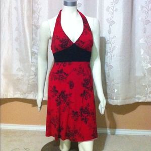 💢Sold💢 Red party dress with black flower print