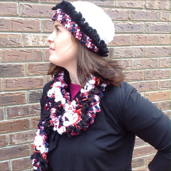 Accessories - #10SH. Black, red, white - Boa Scarf and Hat