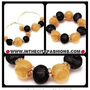 Poparazzi mesh beaded hoops and bracelet