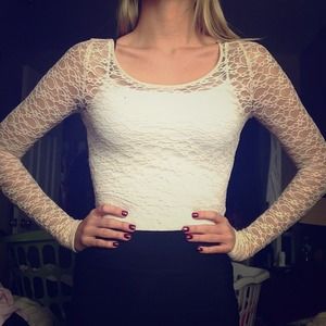 peach long sleeve lace top