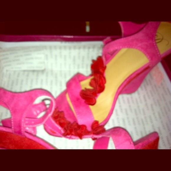 Fuschia pink and red open toes