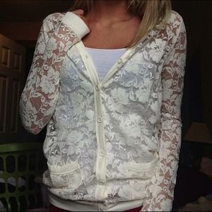 cream button-up lace cardigan