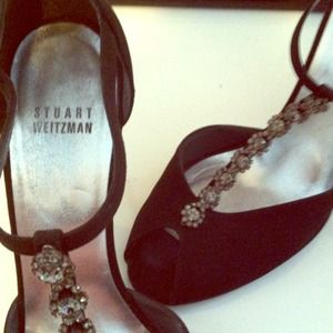 Stuart Weitzman Black T-Strap Evening Sandal