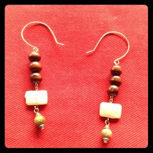 Handmade pearl, wood, and jasper earrings!
