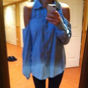 Button down cut out denim shirt