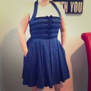 Fantastic navy and black halter pinup style dress
