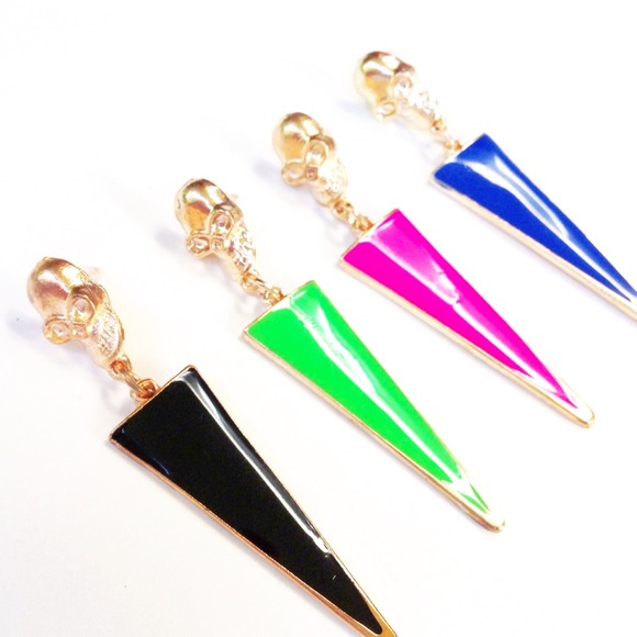 Pair of colored spike and skull earrings