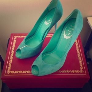 Suede Rene Caovilla peep-toe pumps. New. 37 1/2.