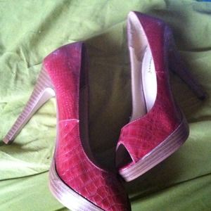 Red faux crocodile peeptoes