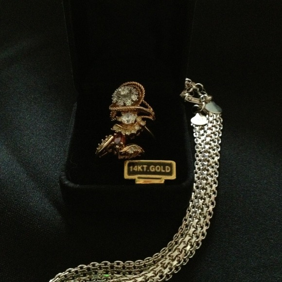 Rings 3 14k gold  and sterling silver necklace