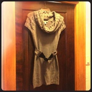 Gray sweater dress with belt