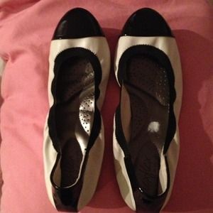 Black and Off White Flats