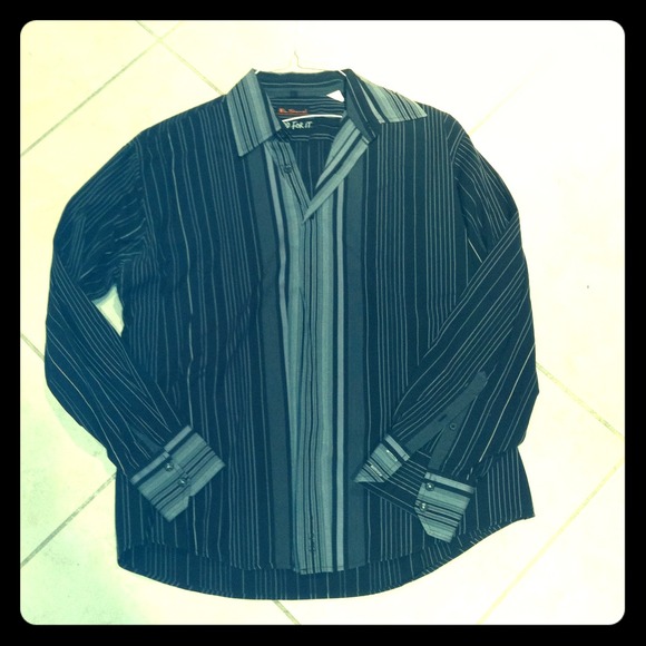 Black and grey stripped mans shirt