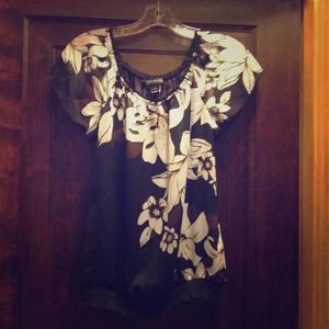 *REDUCED* Black white and brown floral silk top
