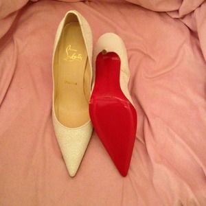 Christian Louboutin white sparkly heel.