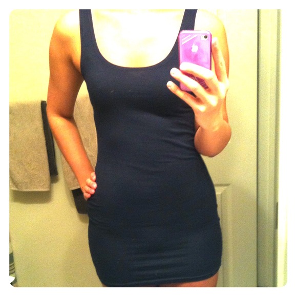 Dark navy blue bondage dress @ Black leggings