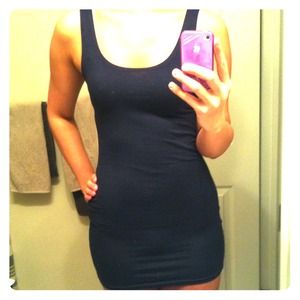 Dark navy blue bondage dress @ Black leggings