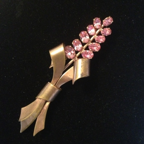 Vintage Copper n Pink Rhinestoned Broach