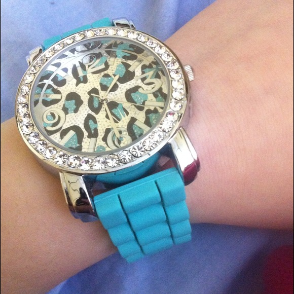 Teal cheetah print watch