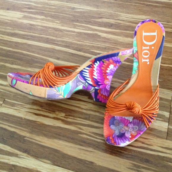 Dior orange wedge sandal