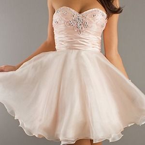 Blush short, strapless homecoming dress