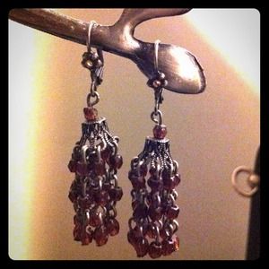 Vintage Boho Brown Beads Silver Earrings