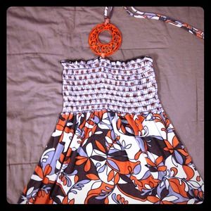 Brown, orange, gray and ivory cute top