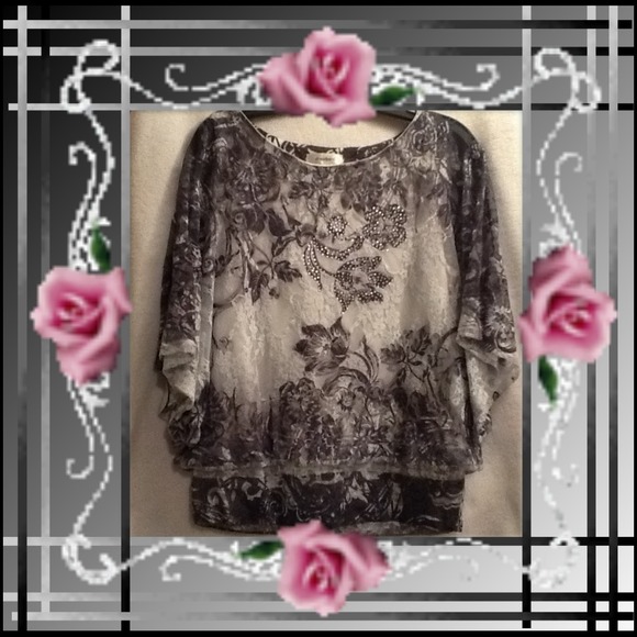 Dressbarn black and white lace top
