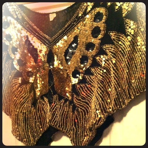 VINTAGE Pure silk glam sequin shirt