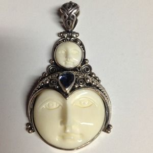 Sterling silver and bone moon pendant