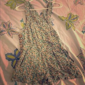 Mint floral overall romper