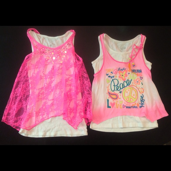 🔴SOLD🔴Two Justice neon pink blouses