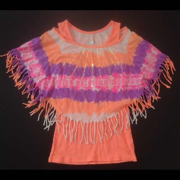 🔴SOLD🔴Justice fringe tie dye blouse