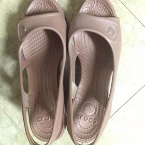 Tan Wedge Crocs with cute White Bracelet🔴SOLD🔴