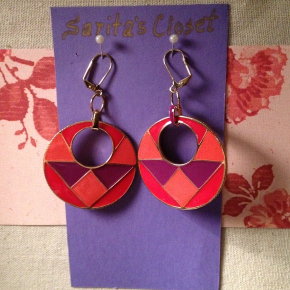 Retro color-blocked earrings