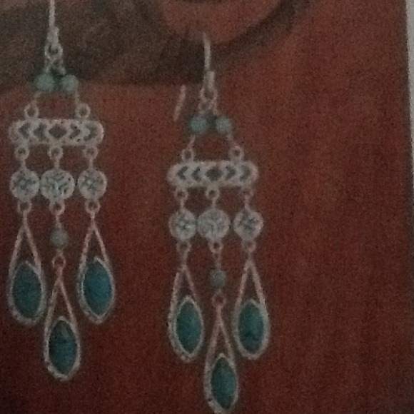 Native American Zuni Made Turquoise and Sterling Silver  Chandelier earrings, turquoise & sterling silver