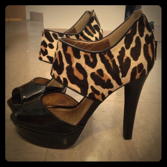 BCBGeneration cheetah and black patent high heels