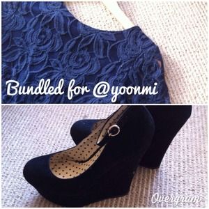 Tobi Navy Lace Dress + Bamboo Suede Platforms