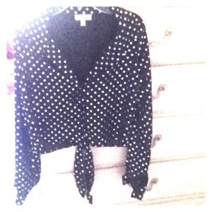 Sparkling poke-dotted cropped button down.