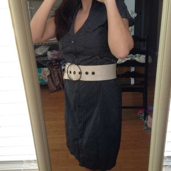 Express black with white polka dot dress