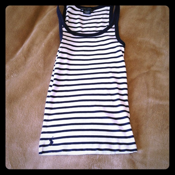 Navy blue and white striped tank top