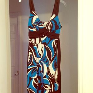 RESERVED Brown, Teal, and Cream Dress