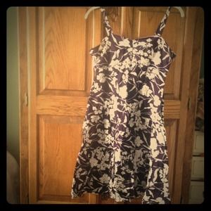 Dark purple sundress with white hibiscus flowers