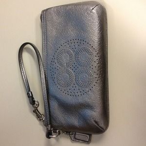 Coach metallic silver wristlet $45