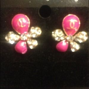 Pink Chanel flower studs