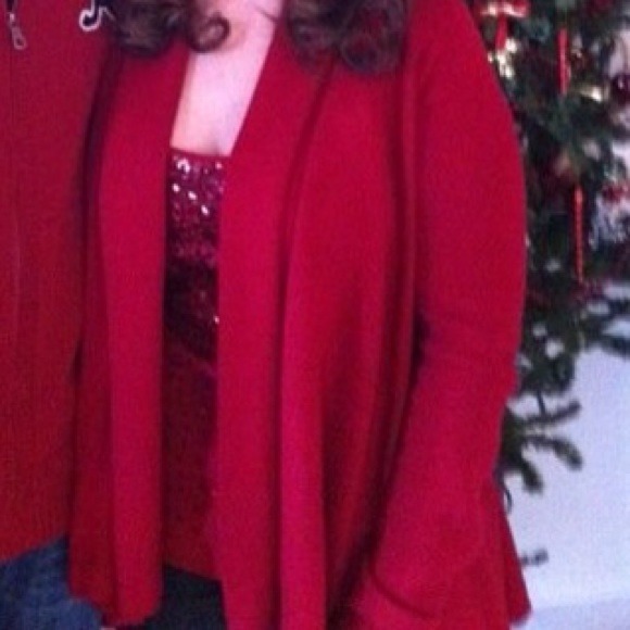 Red sequin tank and flyaway cardigan