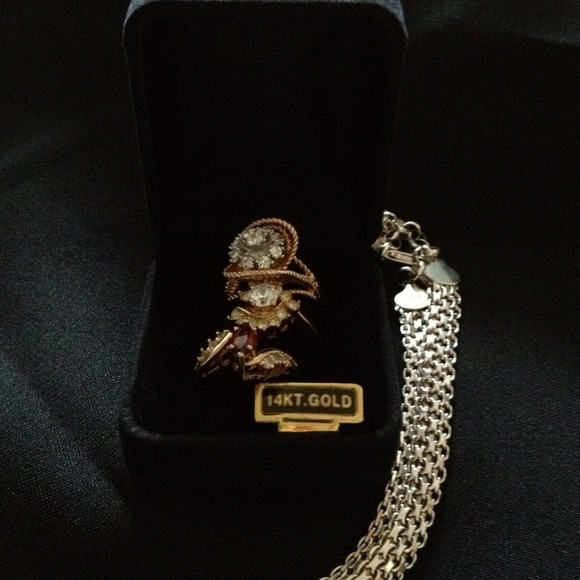 3 14k gold rings sterling silver necklace